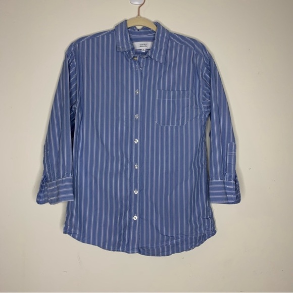 Elizabeth and James Textile classic blue striped button down shirt XS - Picture 1 of 5